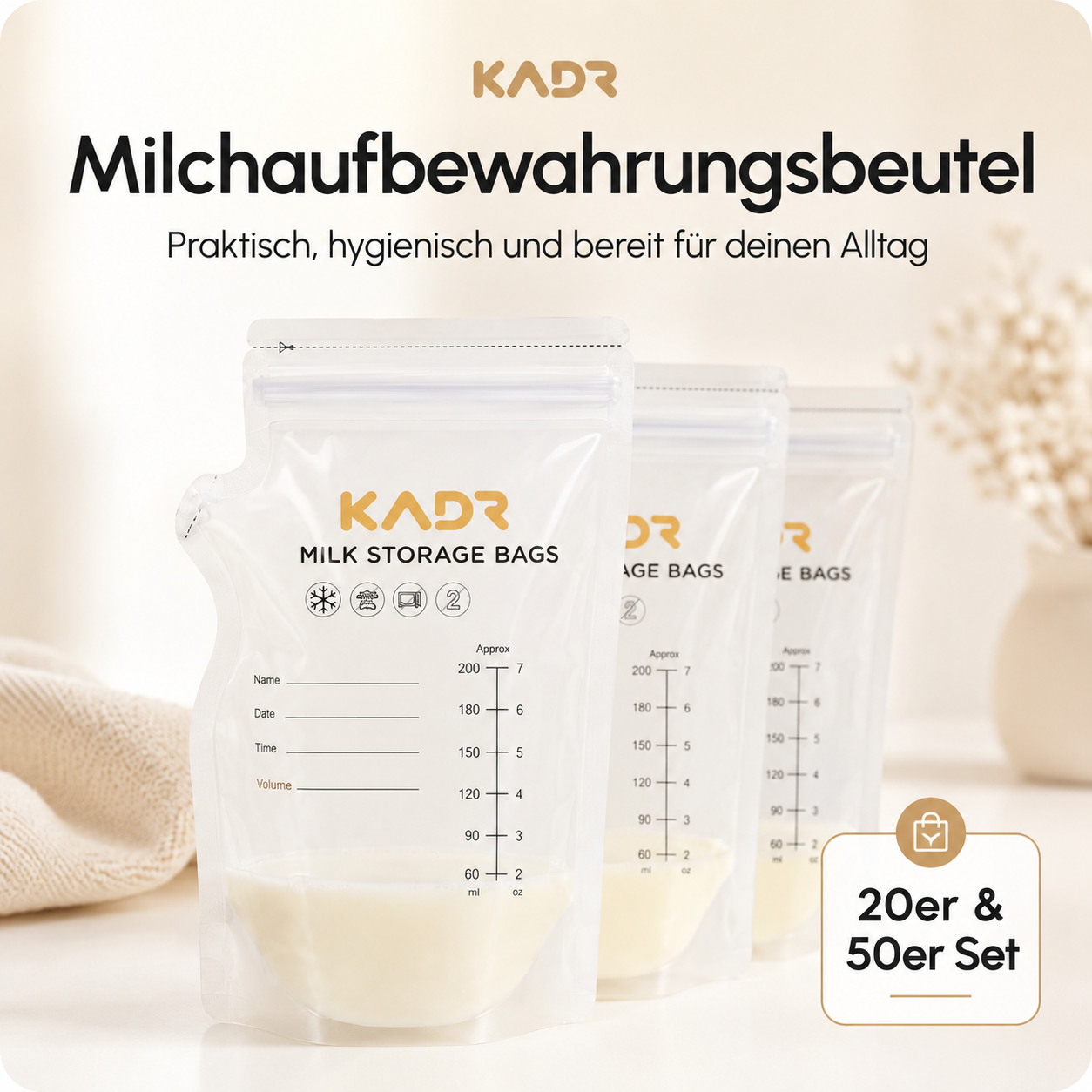 Milchaufbewahrungsbeutel Milchbeutel Babymilch 50er-Set gefrierfähig